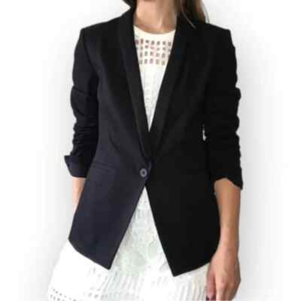 Madewell Duskfall Drape One Button Black Blazer 2
